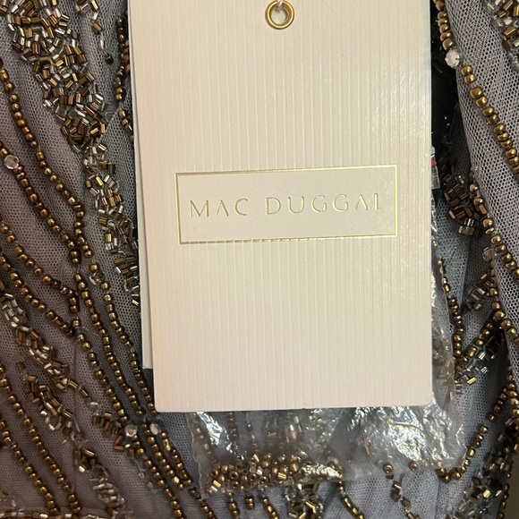 NWT - Mac Duggal Long Sleeve Beaded Column Gown Platinum - Picture 10 of 12